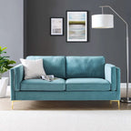 Divano a 3 posti in velluto Performance, stile Mid-Century – Blu notte / Antracite / Beige / Cognac