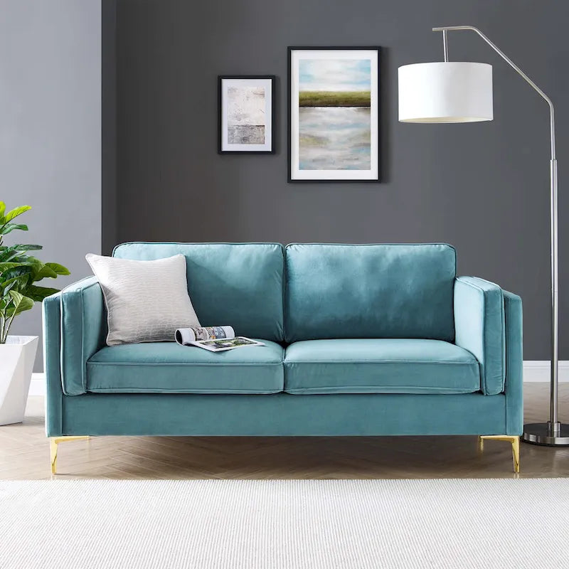 Divano a 3 posti in velluto Performance, stile Mid-Century – Blu notte / Antracite / Beige / Cognac