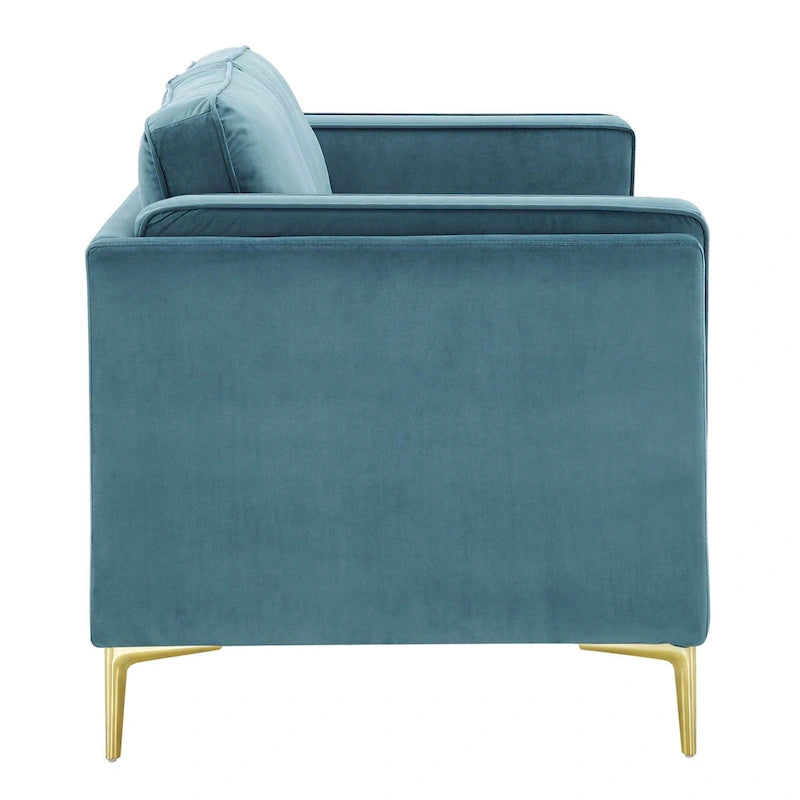 Divano a 3 posti in velluto Performance, stile Mid-Century – Blu notte / Antracite / Beige / Cognac