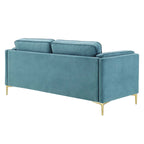 Divano a 3 posti in velluto Performance, stile Mid-Century – Blu notte / Antracite / Beige / Cognac