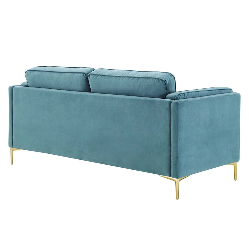 Divano a 3 posti in velluto Performance, stile Mid-Century – Blu notte / Antracite / Beige / Cognac