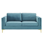 Divano a 3 posti in velluto Performance, stile Mid-Century – Blu notte / Antracite / Beige / Cognac