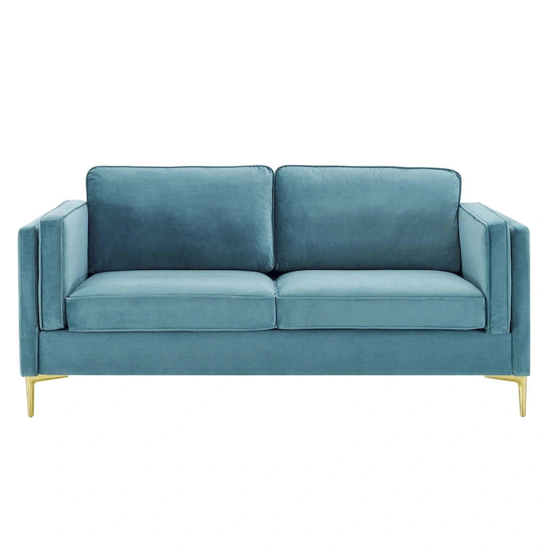 Divano a 3 posti in velluto Performance, stile Mid-Century – Blu notte / Antracite / Beige / Cognac