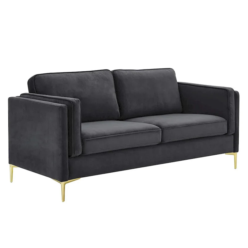 Divano a 3 posti in velluto Performance, stile Mid-Century – Blu notte / Antracite / Beige / Cognac