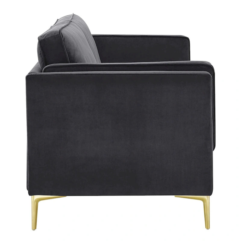 Divano a 3 posti in velluto Performance, stile Mid-Century – Blu notte / Antracite / Beige / Cognac
