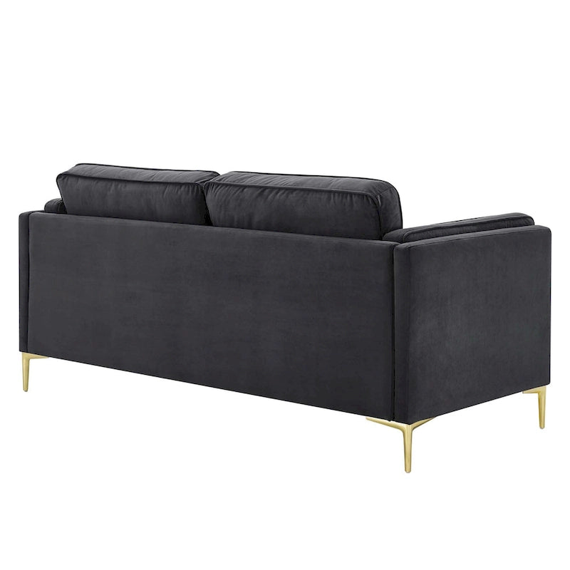 Divano a 3 posti in velluto Performance, stile Mid-Century – Blu notte / Antracite / Beige / Cognac
