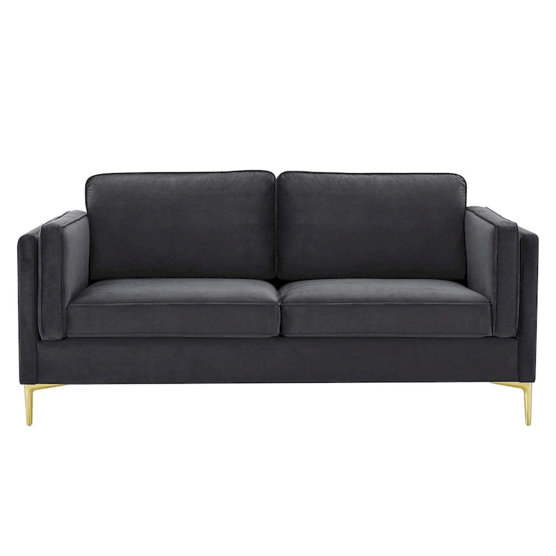 Divano a 3 posti in velluto Performance, stile Mid-Century – Blu notte / Antracite / Beige / Cognac