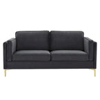 Divano a 3 posti in velluto Performance, stile Mid-Century – Blu notte / Antracite / Beige / Cognac