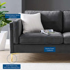 Divano a 3 posti in velluto Performance, stile Mid-Century – Blu notte / Antracite / Beige / Cognac