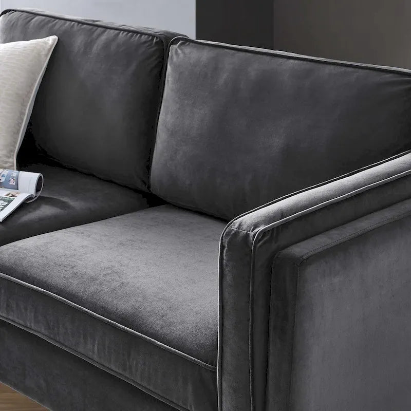 Divano a 3 posti in velluto Performance, stile Mid-Century – Blu notte / Antracite / Beige / Cognac