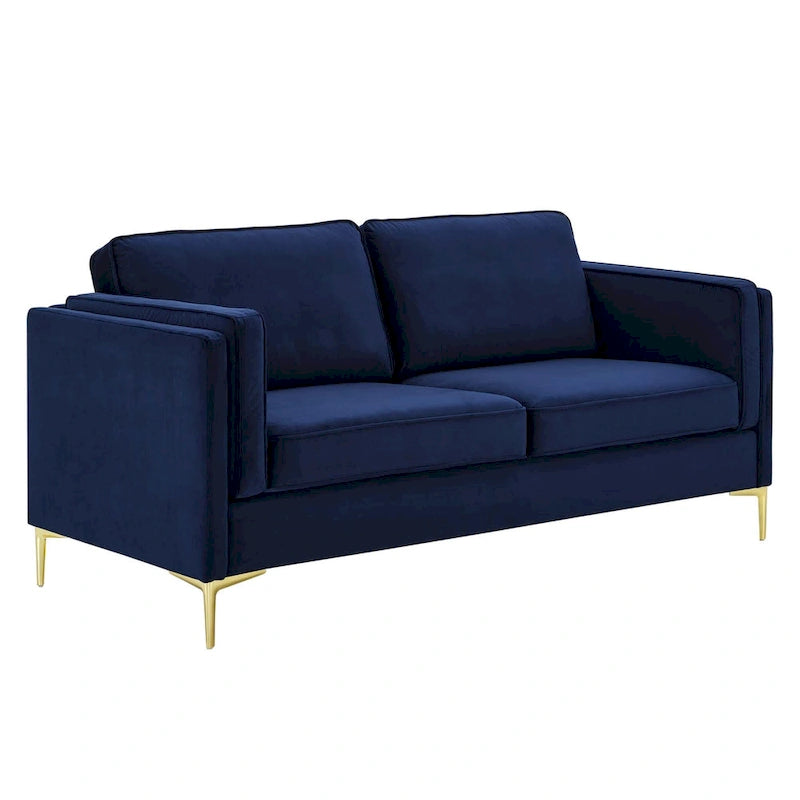 Divano a 3 posti in velluto Performance, stile Mid-Century – Blu notte / Antracite / Beige / Cognac