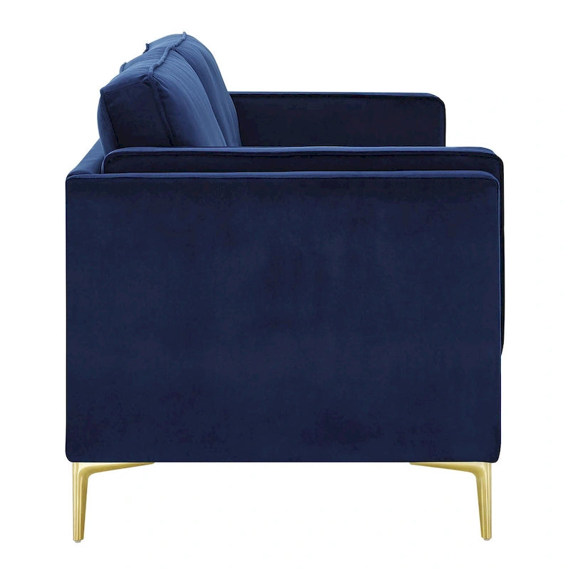 Divano a 3 posti in velluto Performance, stile Mid-Century – Blu notte / Antracite / Beige / Cognac