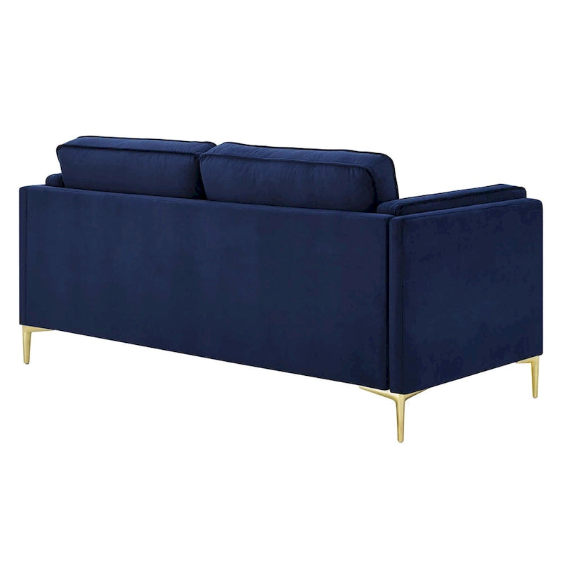 Divano a 3 posti in velluto Performance, stile Mid-Century – Blu notte / Antracite / Beige / Cognac