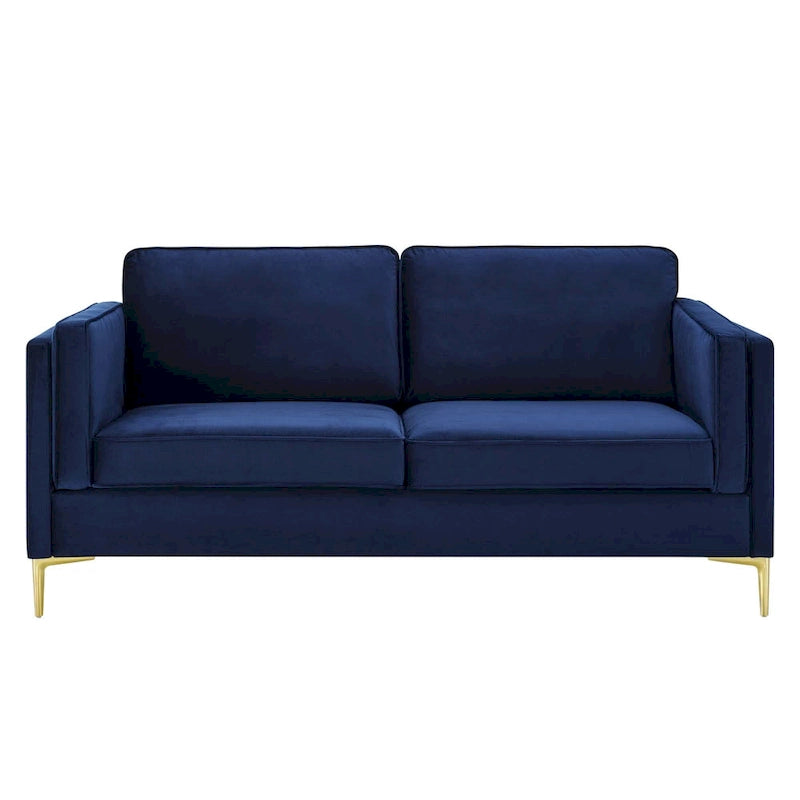 Divano a 3 posti in velluto Performance, stile Mid-Century – Blu notte / Antracite / Beige / Cognac