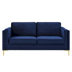 Divano a 3 posti in velluto Performance, stile Mid-Century – Blu notte / Antracite / Beige / Cognac