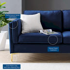 Divano a 3 posti in velluto Performance, stile Mid-Century – Blu notte / Antracite / Beige / Cognac