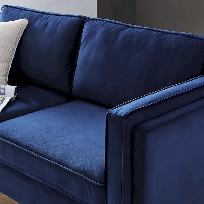 Divano a 3 posti in velluto Performance, stile Mid-Century – Blu notte / Antracite / Beige / Cognac