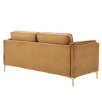 Divano a 3 posti in velluto Performance, stile Mid-Century – Blu notte / Antracite / Beige / Cognac