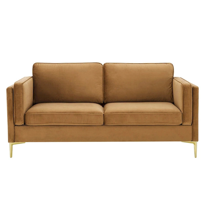 Divano a 3 posti in velluto Performance, stile Mid-Century – Blu notte / Antracite / Beige / Cognac