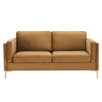 Divano a 3 posti in velluto Performance, stile Mid-Century – Blu notte / Antracite / Beige / Cognac