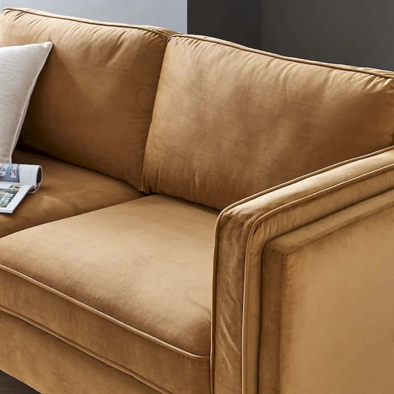 Divano a 3 posti in velluto Performance, stile Mid-Century – Blu notte / Antracite / Beige / Cognac
