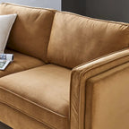 Divano a 3 posti in velluto Performance, stile Mid-Century – Blu notte / Antracite / Beige / Cognac