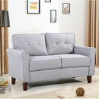 Divanetto in lino con braccioli svasati, 2 posti – Grigio chiaro / Grigio scuro / Beige