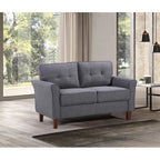 Divanetto in lino con braccioli svasati, 2 posti – Grigio chiaro / Grigio scuro / Beige