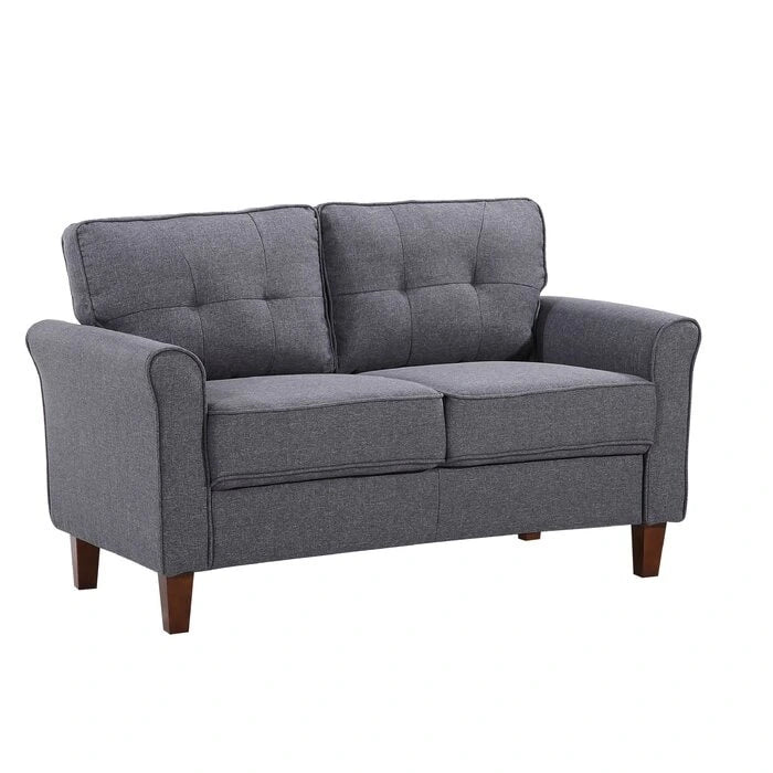 Divanetto in lino con braccioli svasati, 2 posti – Grigio chiaro / Grigio scuro / Beige