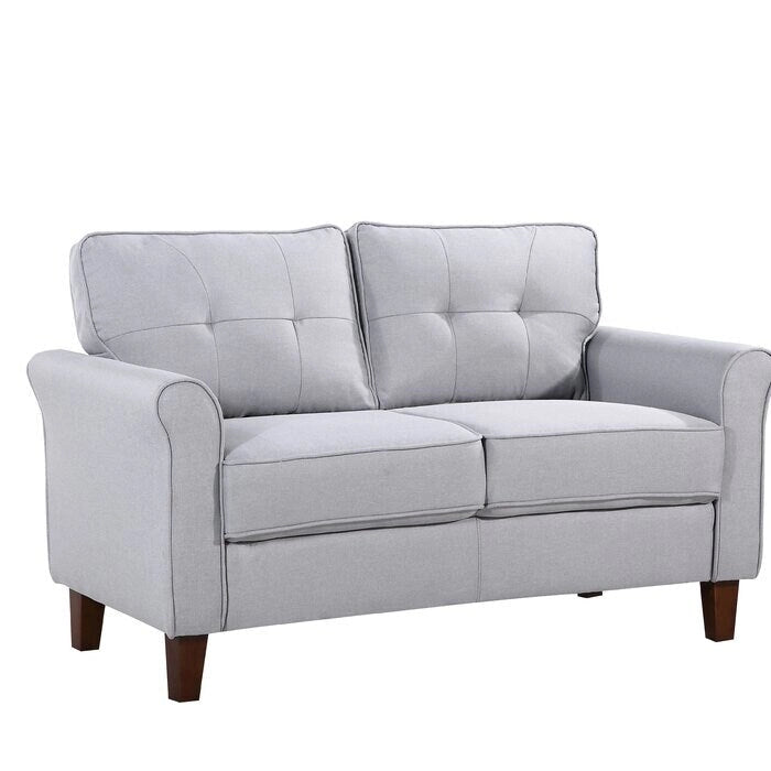 Divanetto in lino con braccioli svasati, 2 posti – Grigio chiaro / Grigio scuro / Beige