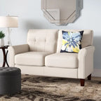 Divanetto in lino con braccioli svasati, 2 posti – Grigio chiaro / Grigio scuro / Beige