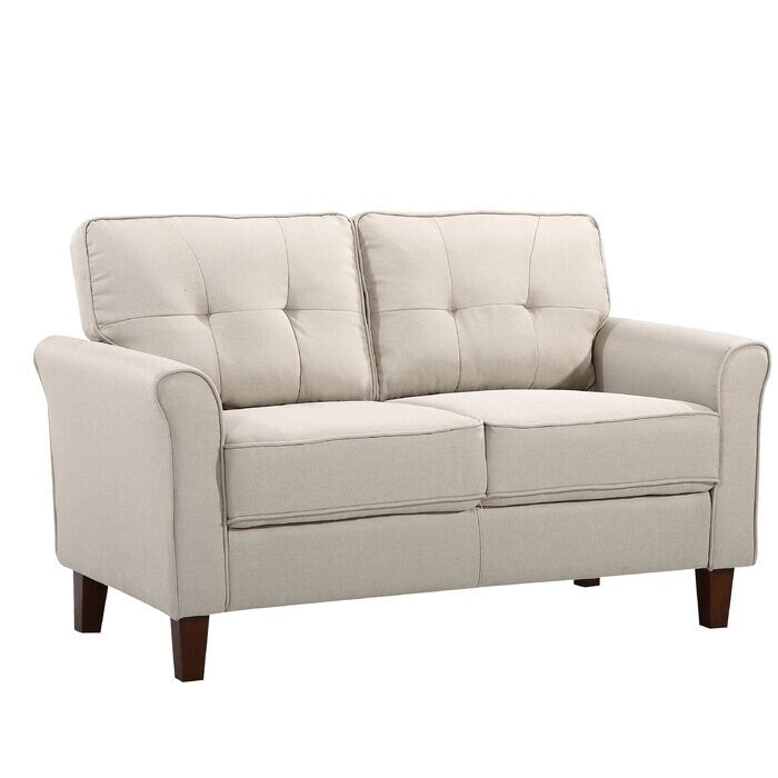 Divanetto in lino con braccioli svasati, 2 posti – Grigio chiaro / Grigio scuro / Beige