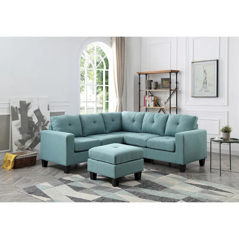 Divano sezionale a L in 2 pezzi nero/giallo/verde acqua/arancione/grigio, 5 posti