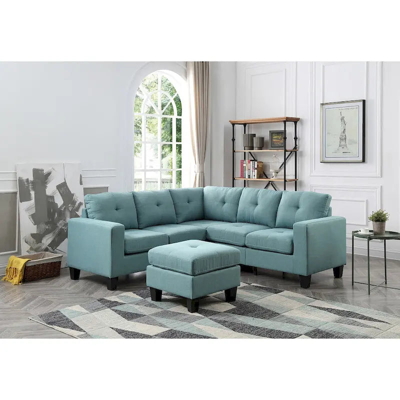 Divano sezionale a L in 2 pezzi nero/giallo/verde acqua/arancione/grigio, 5 posti