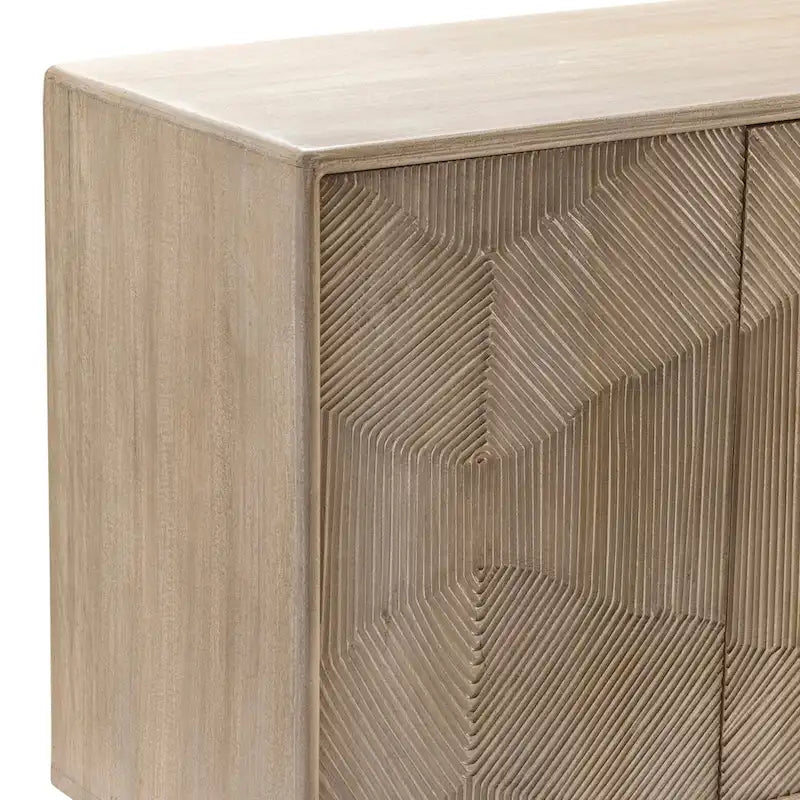 Credenza a quattro ante Tan Wood-Top, due ripiani portaoggetti