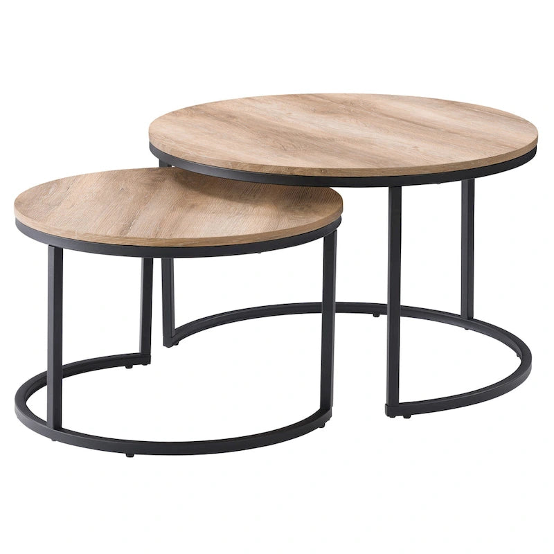 Set di tavolini da caffè a incastro a 2 posti, marrone chiaro/bianco, stile moderno