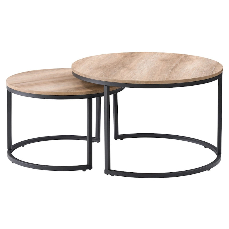 Set di tavolini da caffè a incastro a 2 posti, marrone chiaro/bianco, stile moderno