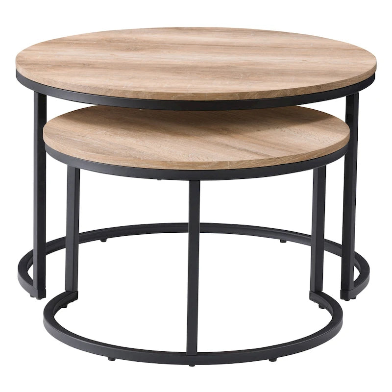 Set di tavolini da caffè a incastro a 2 posti, marrone chiaro/bianco, stile moderno