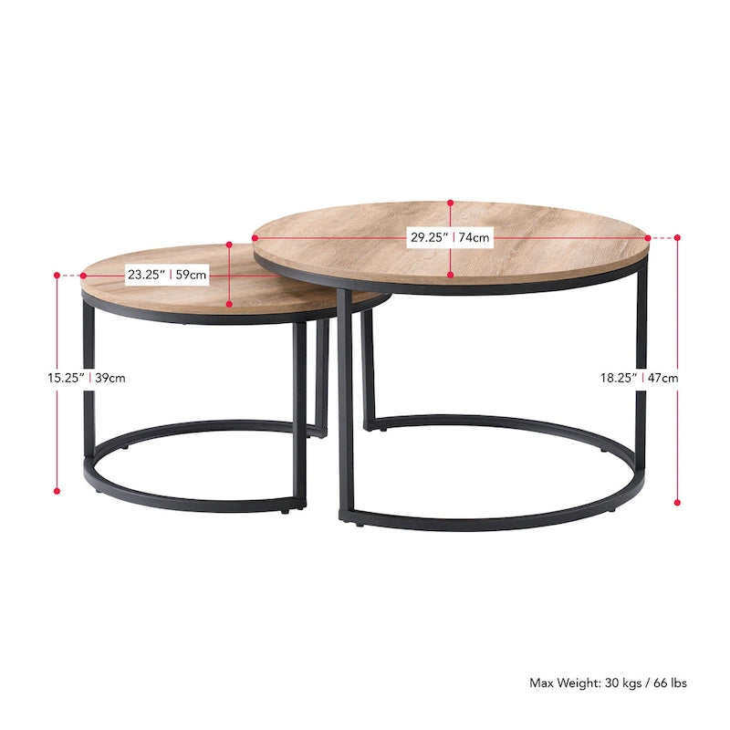 Set di tavolini da caffè a incastro a 2 posti, marrone chiaro/bianco, stile moderno