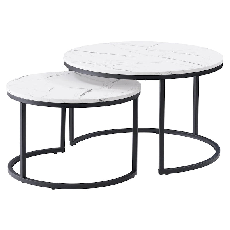 Set di tavolini da caffè a incastro a 2 posti, marrone chiaro/bianco, stile moderno