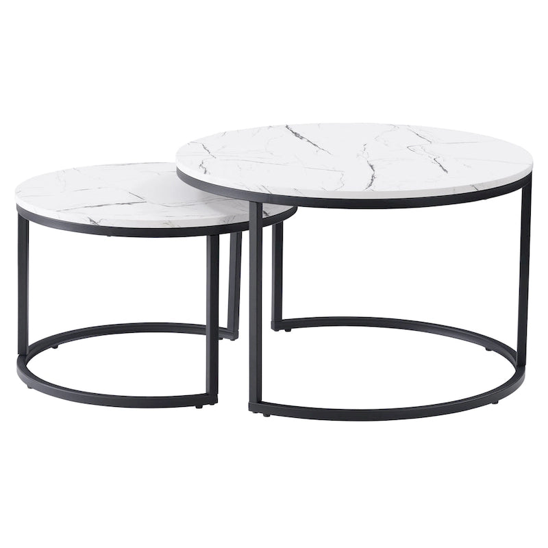 Set di tavolini da caffè a incastro a 2 posti, marrone chiaro/bianco, stile moderno