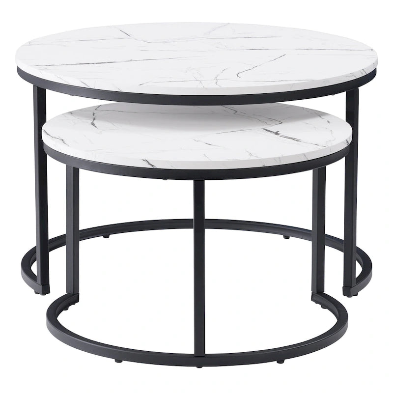 Set di tavolini da caffè a incastro a 2 posti, marrone chiaro/bianco, stile moderno