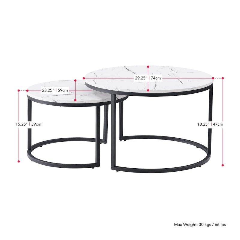 Set di tavolini da caffè a incastro a 2 posti, marrone chiaro/bianco, stile moderno