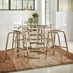 Set da pranzo con tavolo rotondo in vetro, oro champagne/cromo, 5 pezzi (1 tavolo + 4 sgabelli)