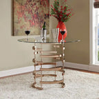 Set da pranzo con tavolo rotondo in vetro, oro champagne/cromo, 5 pezzi (1 tavolo + 4 sgabelli)