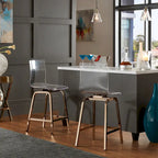 Set da pranzo con tavolo rotondo in vetro, oro champagne/cromo, 5 pezzi (1 tavolo + 4 sgabelli)