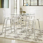 Set da pranzo con tavolo rotondo in vetro, oro champagne/cromo, 5 pezzi (1 tavolo + 4 sgabelli)