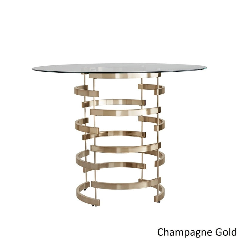 Set da pranzo con tavolo rotondo in vetro, oro champagne/cromo, 5 pezzi (1 tavolo + 4 sgabelli)
