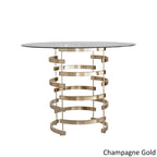 Set da pranzo con tavolo rotondo in vetro, oro champagne/cromo, 5 pezzi (1 tavolo + 4 sgabelli)