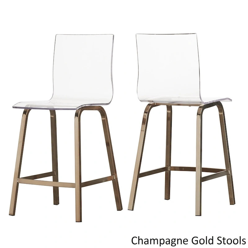 Set da pranzo con tavolo rotondo in vetro, oro champagne/cromo, 5 pezzi (1 tavolo + 4 sgabelli)
